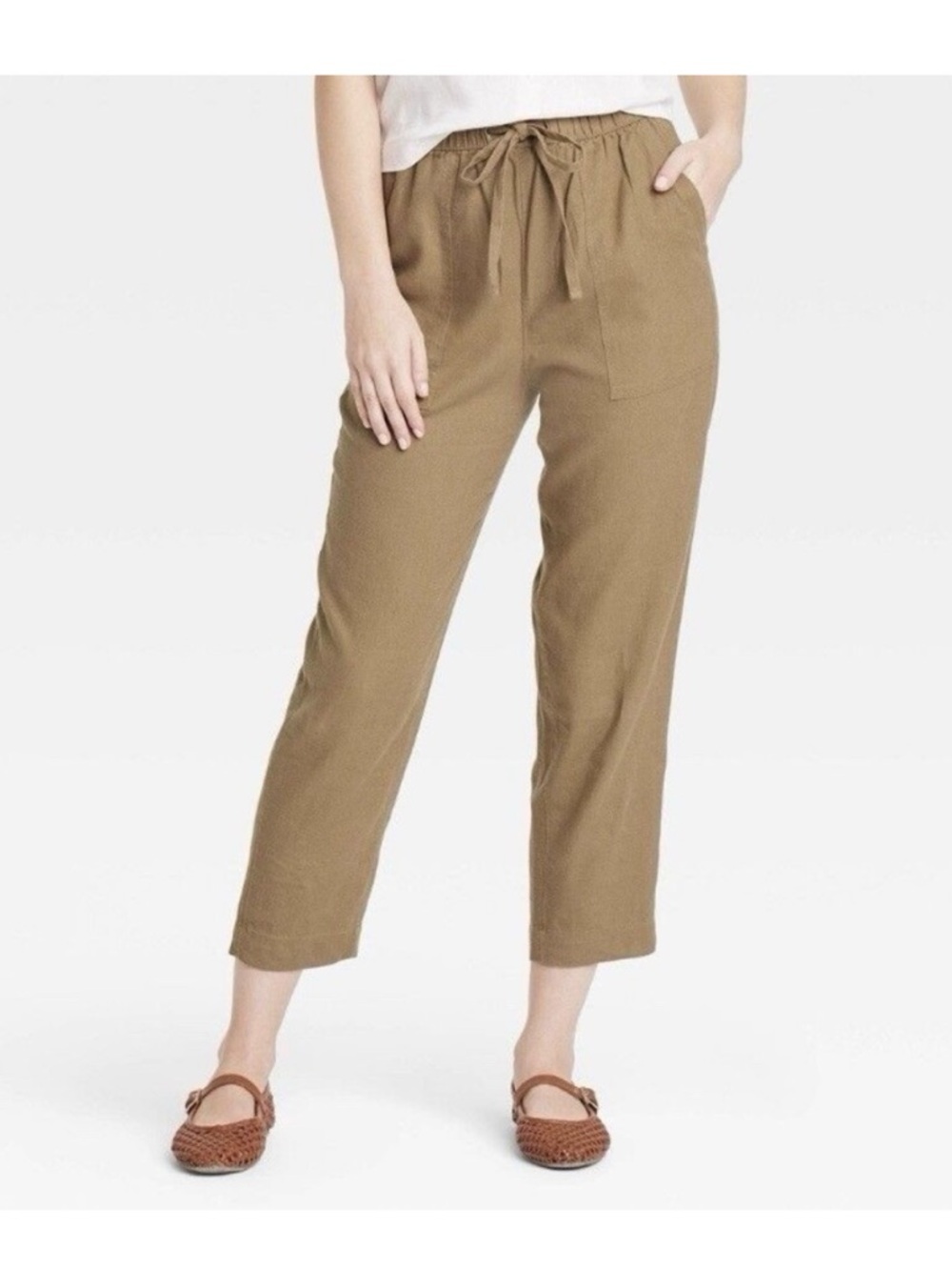 universal thread brown linen blend straight leg crop pant xl